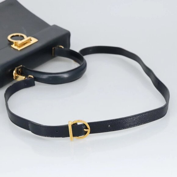 Salvatore Ferragamo Gancini Hand Bag Leather 2way Navy Gold - Picture 8 of 16